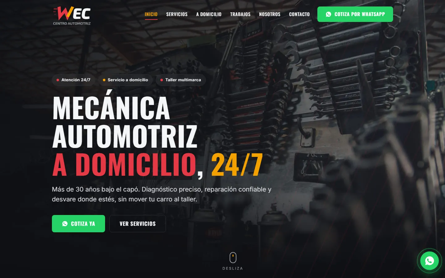 Demo de Centro Automotriz WEC, dirección Dark Garage