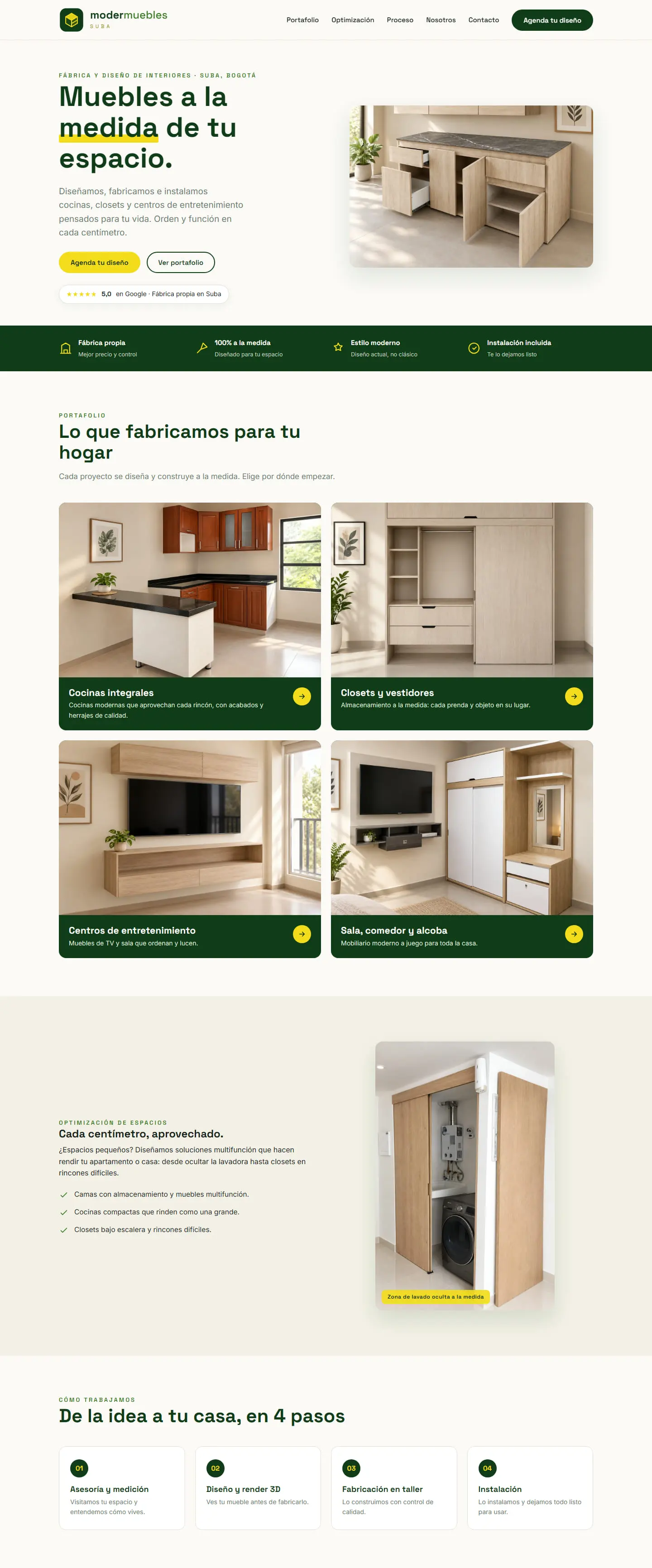 Página completa de Modermuebles Suba, de arriba abajo.