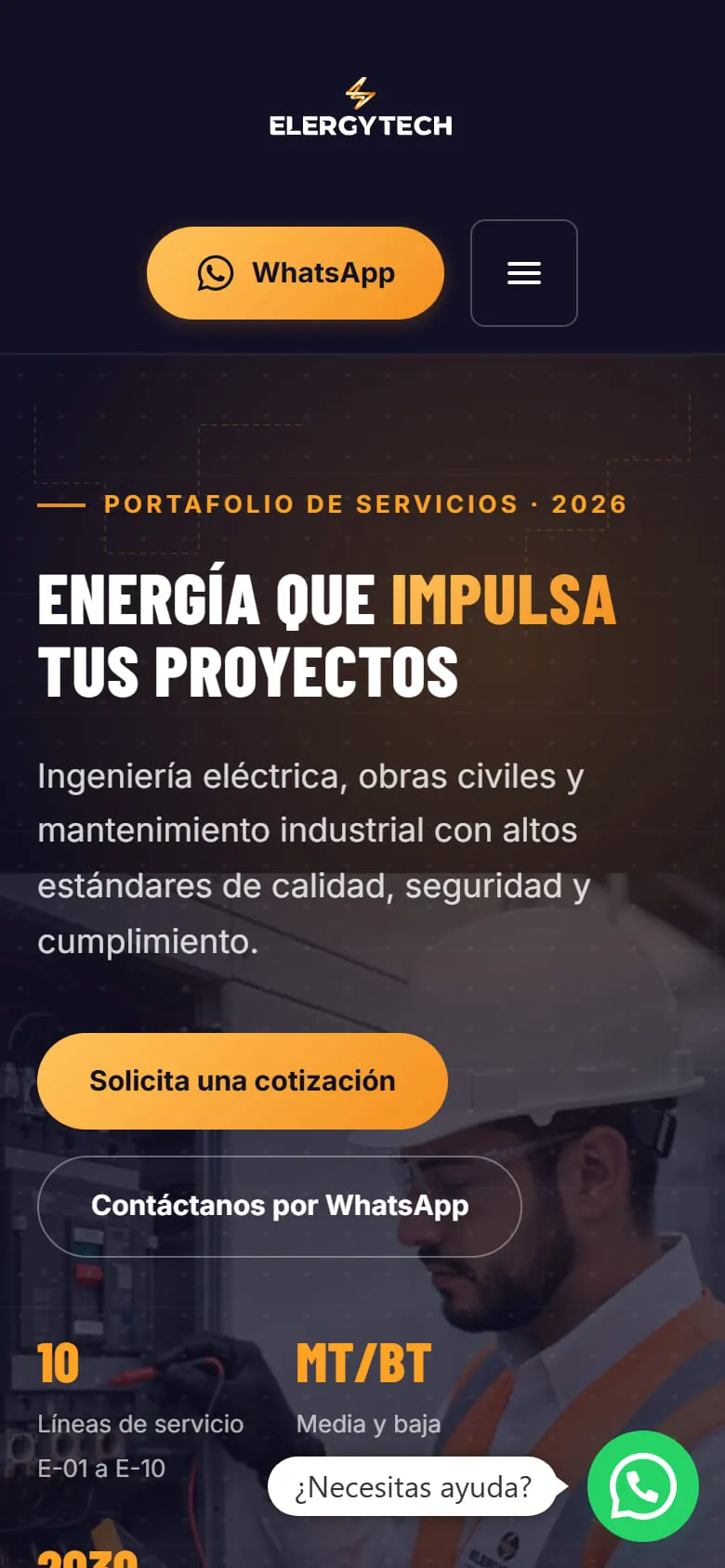 Sitio de Elergytech en un celular.